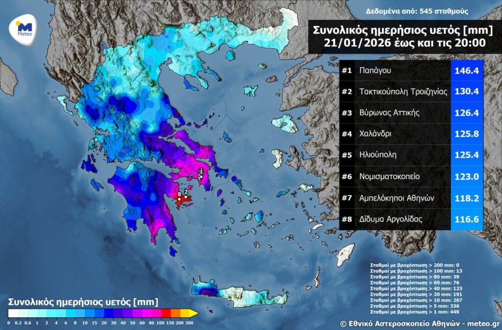 Στους τρεις δήμους με τη μεγαλύτερη βροχόπτωση στην Ελλάδα ο Βύρωνας 1 noa rainfall daily dem 21 1 2048x1343 1